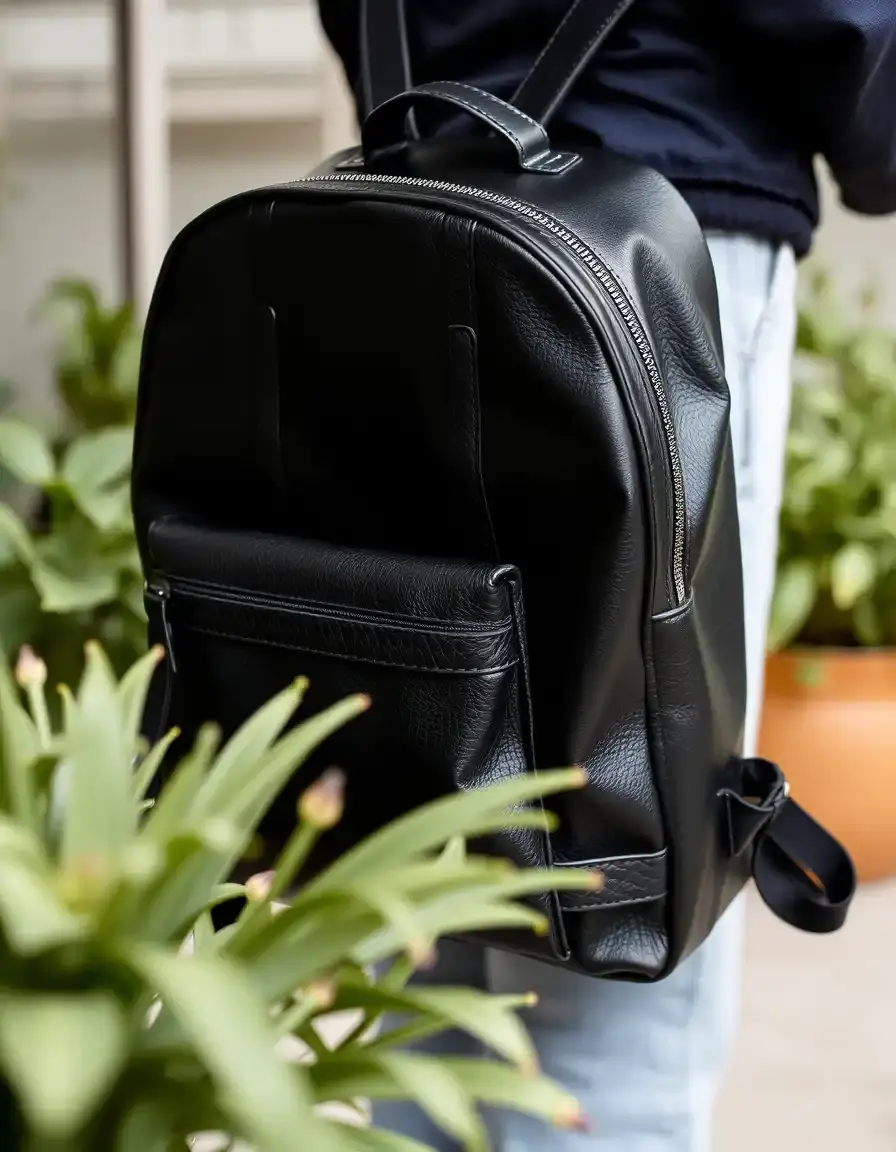 Black modern leather knapsack