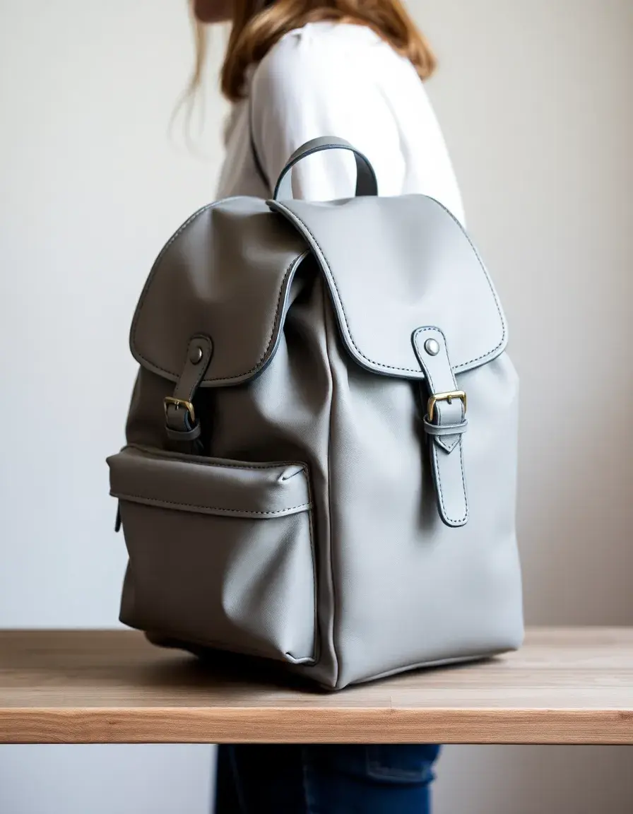 Gray small leather knapsack