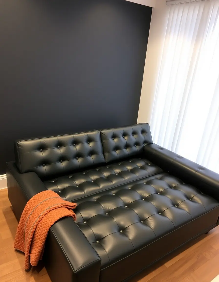 Black full leather sofa bed