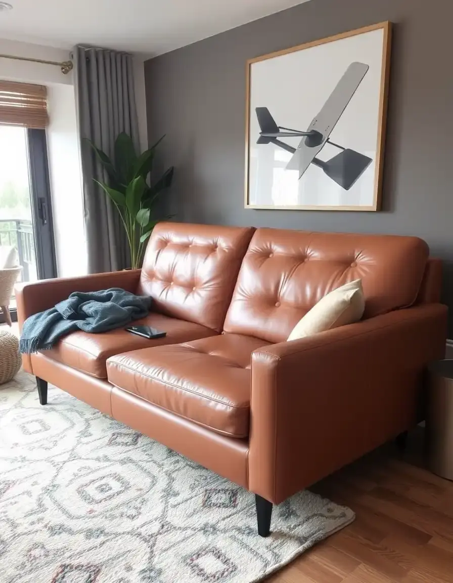 Tan twin leather sofa bed