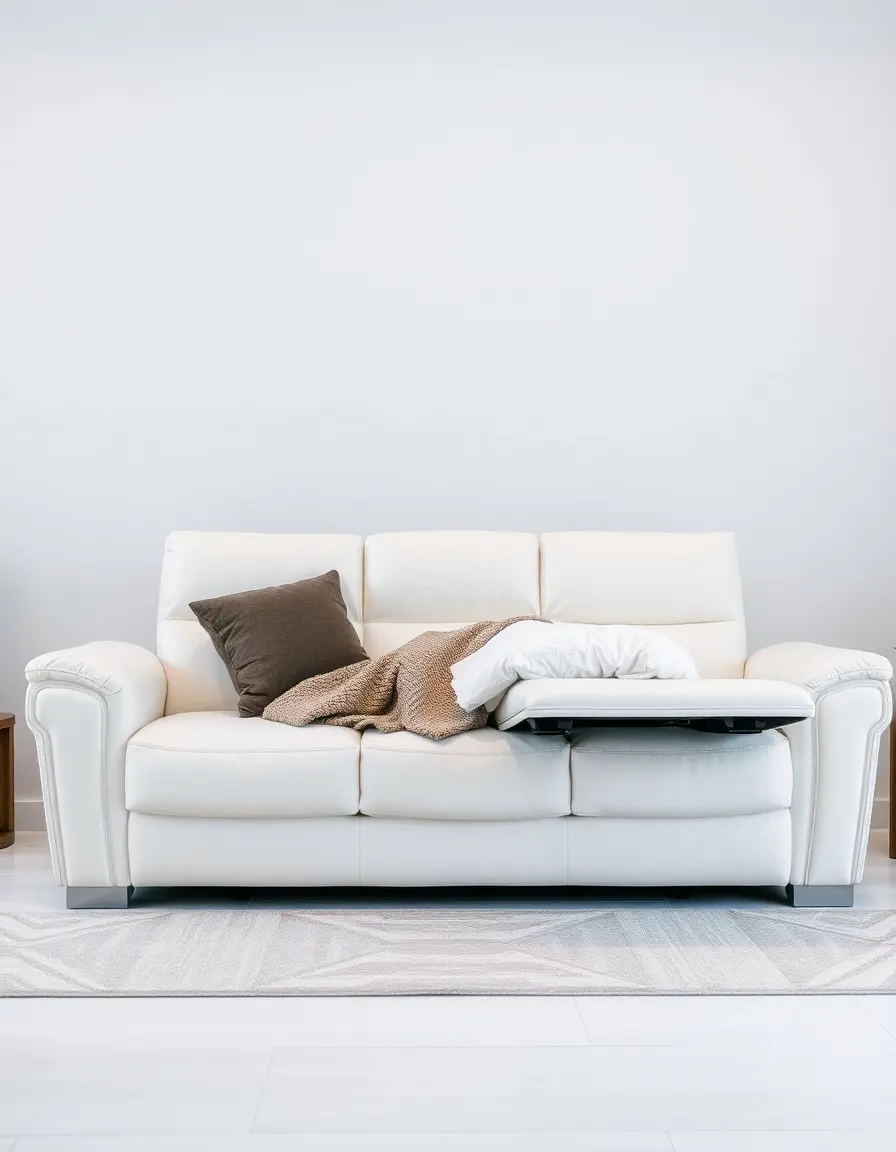 White reclining leather sofa bed
