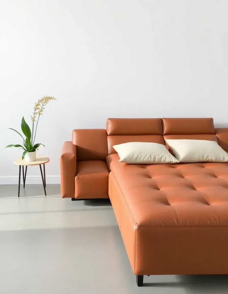 Brown modern leather sofa bed