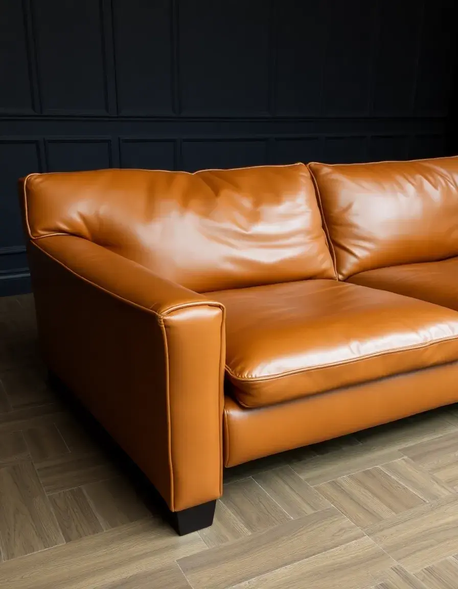 Distressed tan leather sofa bed