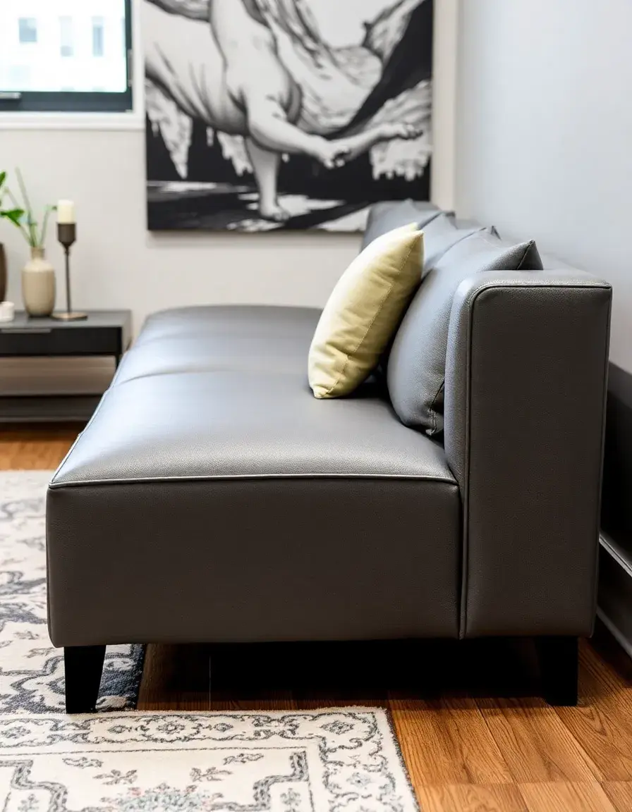 Gray faux leather sofa bed