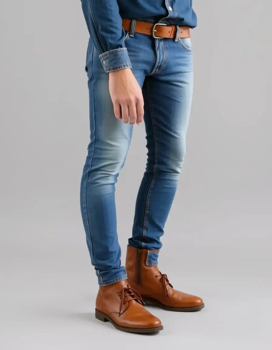 Casual tan leather belt paired with denim jeans