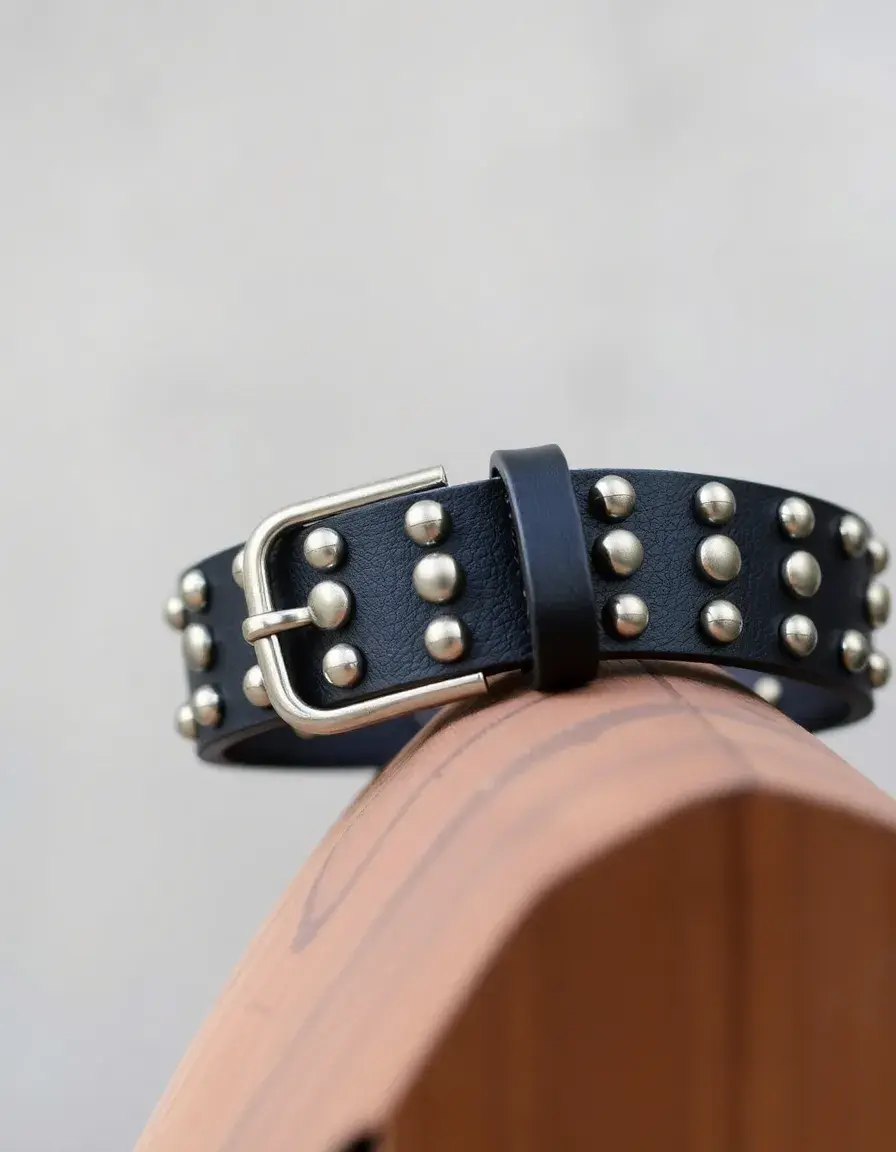 Black leather belt with metal studs in a punk rock style