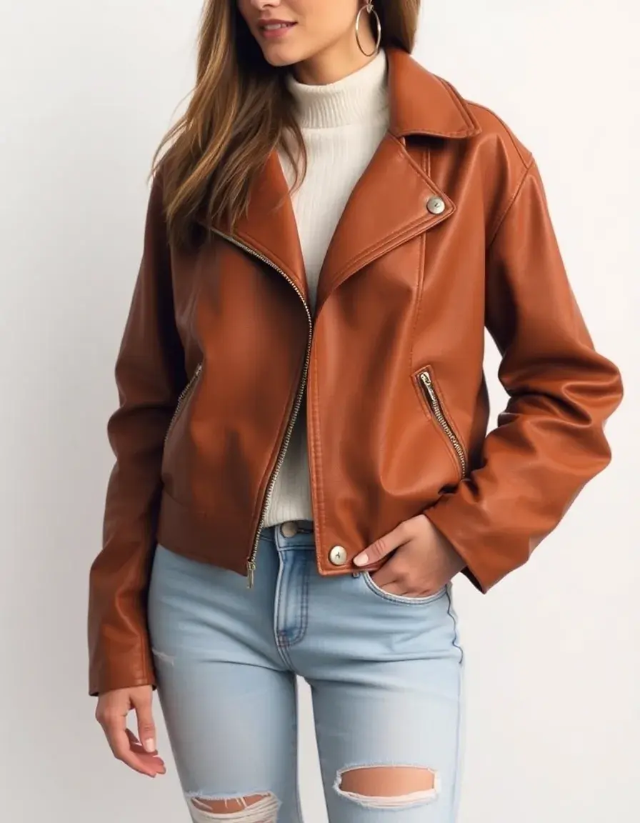 Tan oversized womens leather jacket