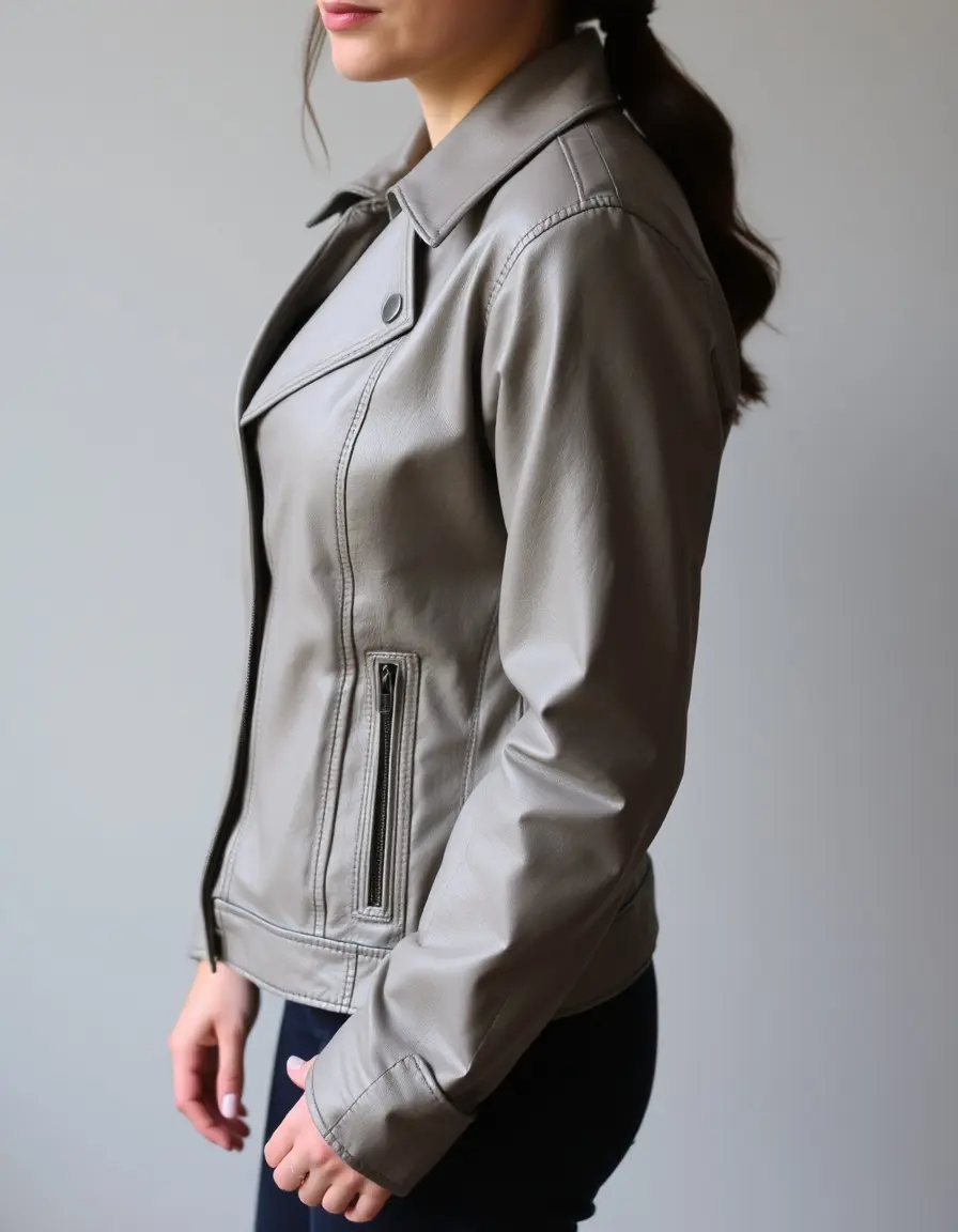 Gray vintage distressed womens leather jacket