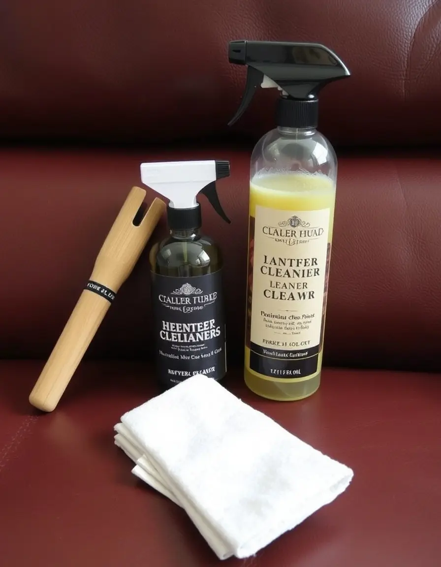 Kit with leather couch cleaner and tools