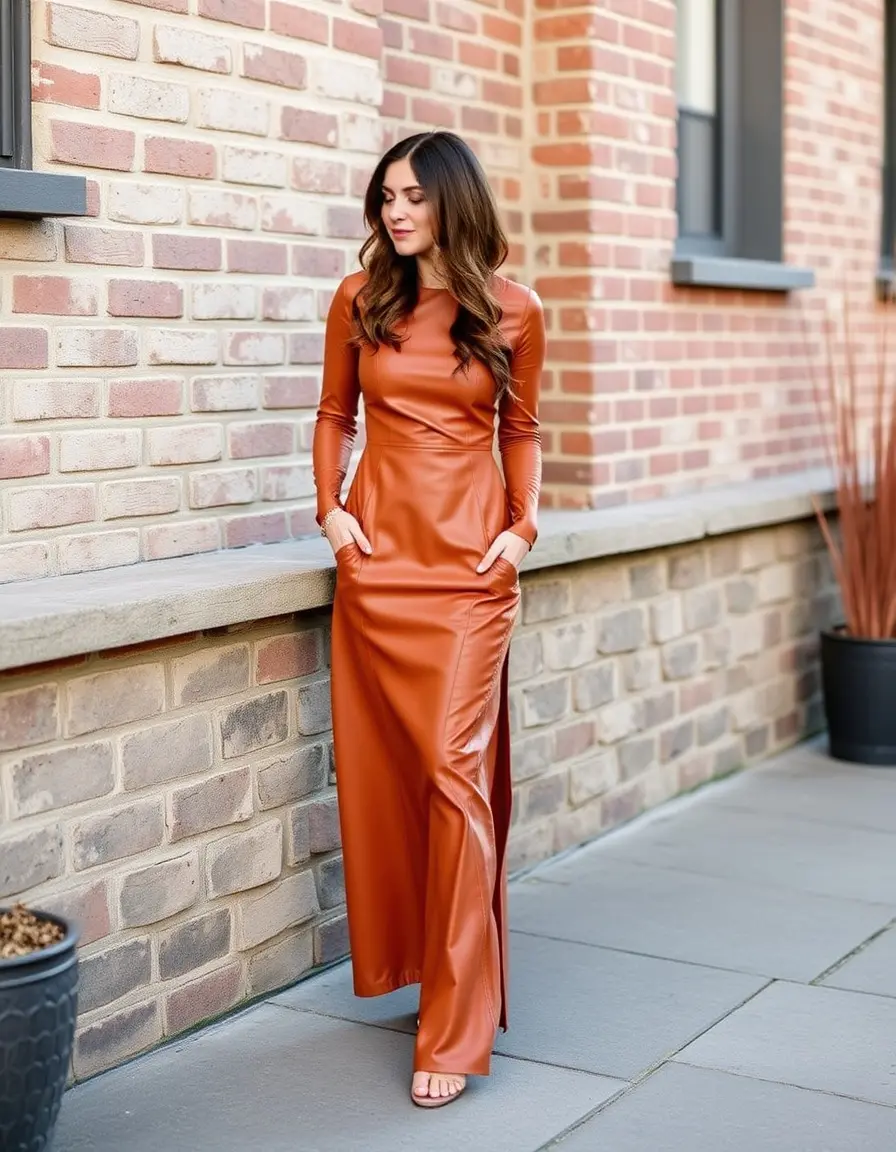 Tan maxi faux leather dress