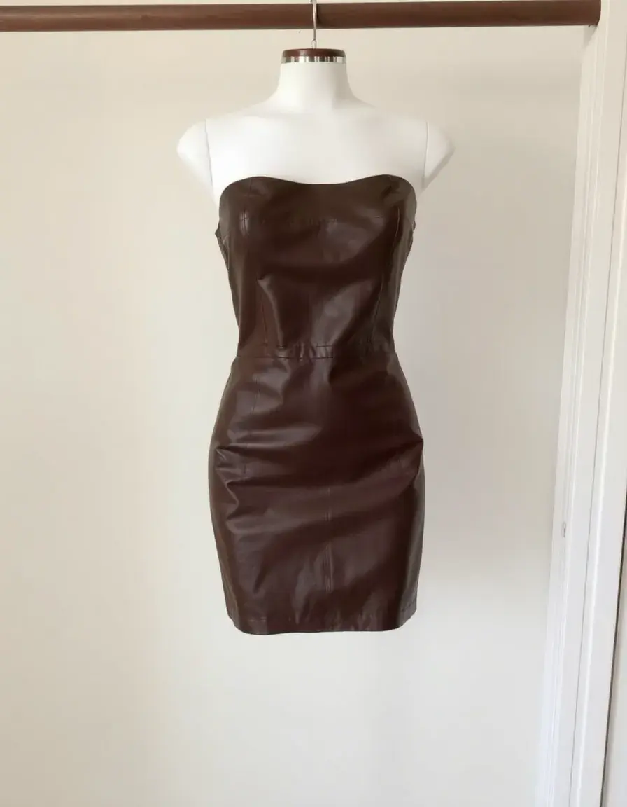 Brown strapless faux leather dress