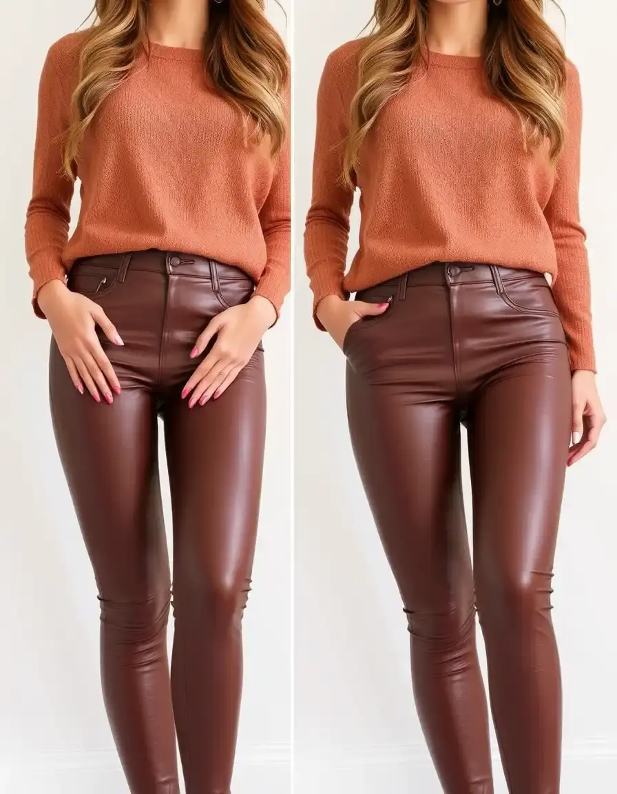 Brown skinny faux leather leggings
