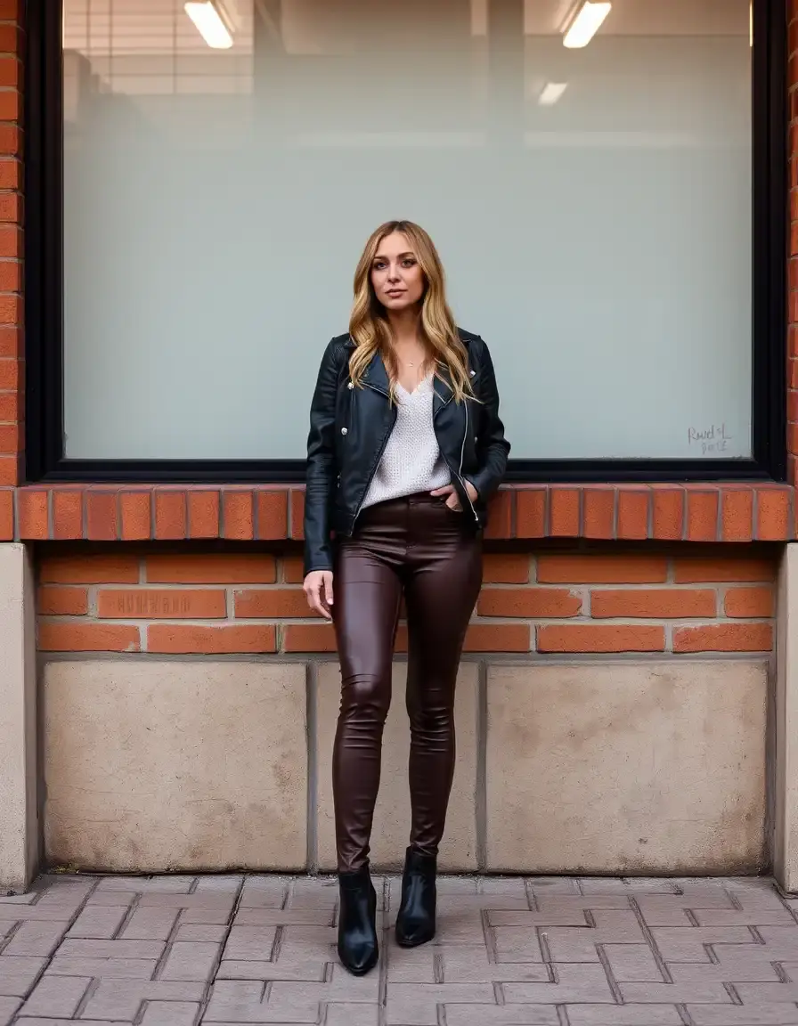 Brown matte faux leather leggings