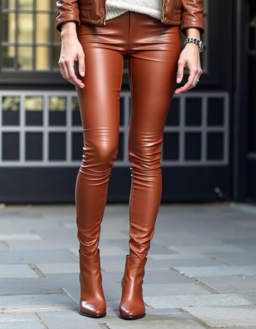 Tan patterned faux leather leggings