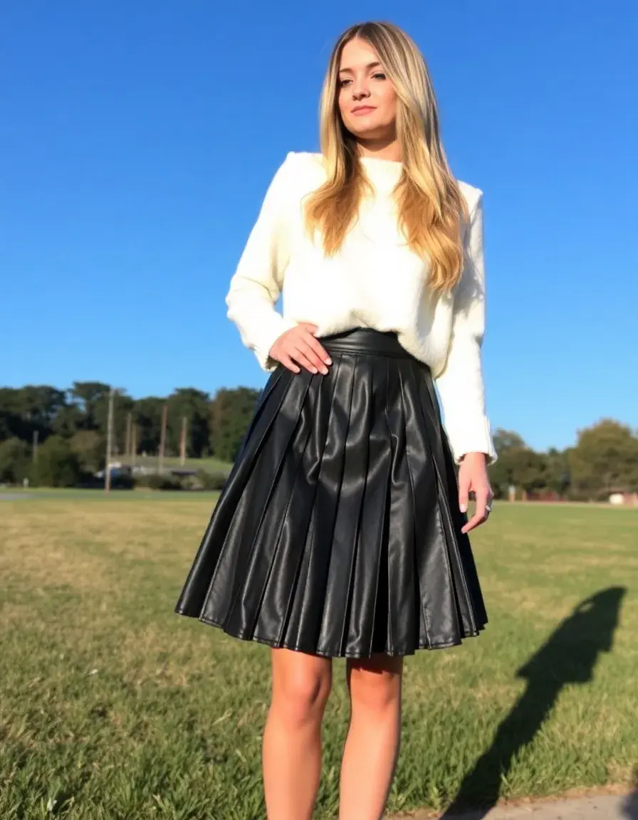 Black pleated faux leather skirt