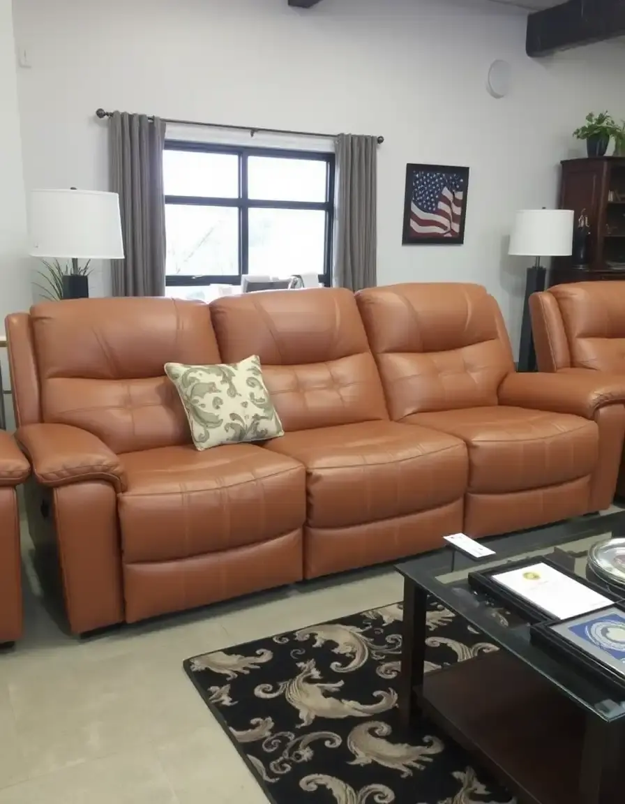 Tan reclining faux leather sofa
