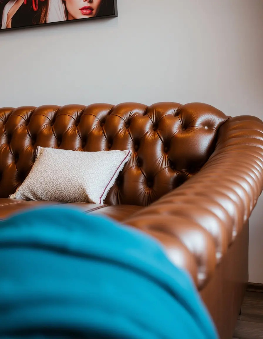 Brown tufted faux leather sofa