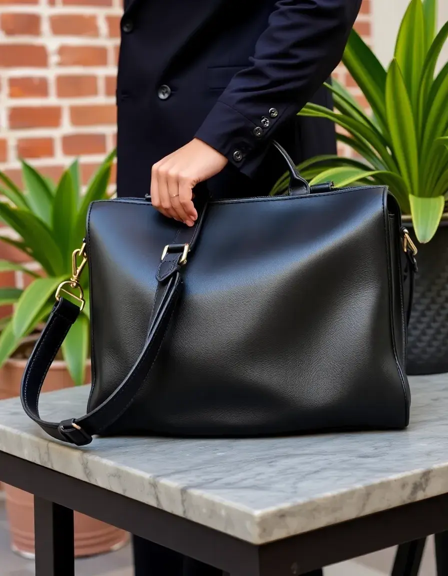 Black Italian leather satchel