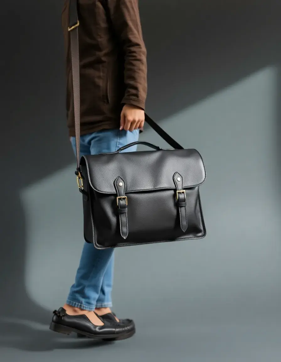 Black Italian leather messenger