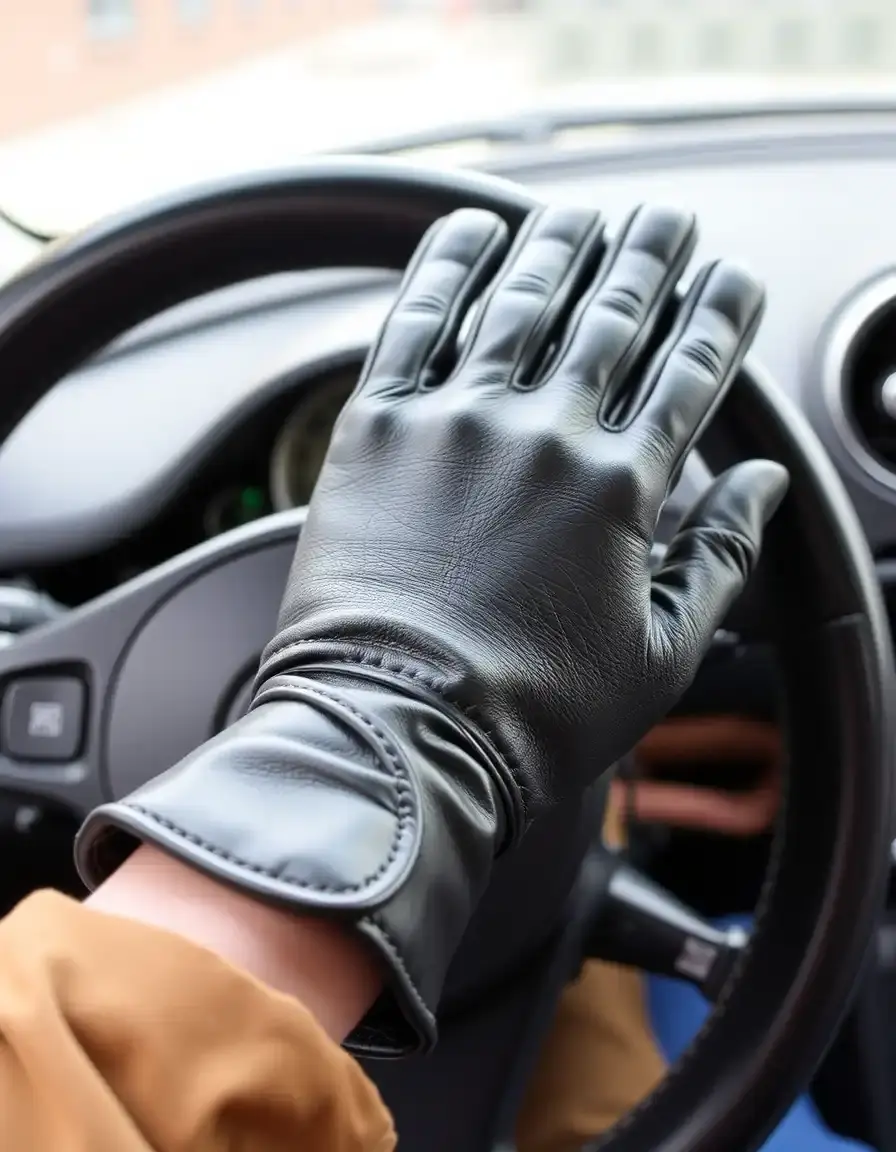 Leather driving gloves, fingerless style