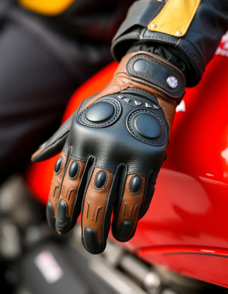 Motorcycle leather gloves with protective pads