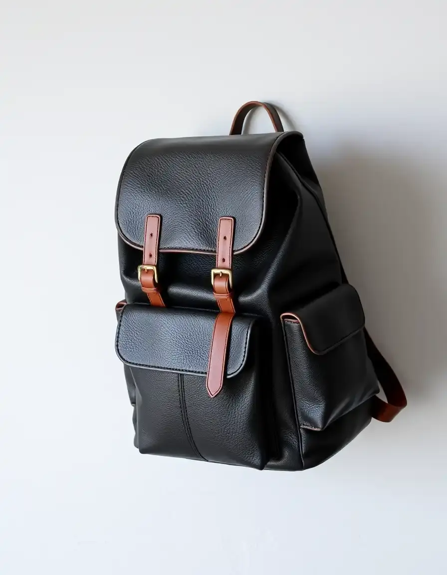 Black travel leather backpack for commuters