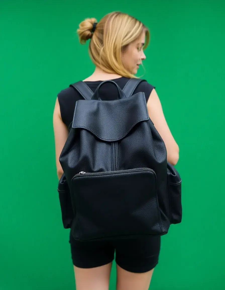 Black fashion leather backpack minimalist design
