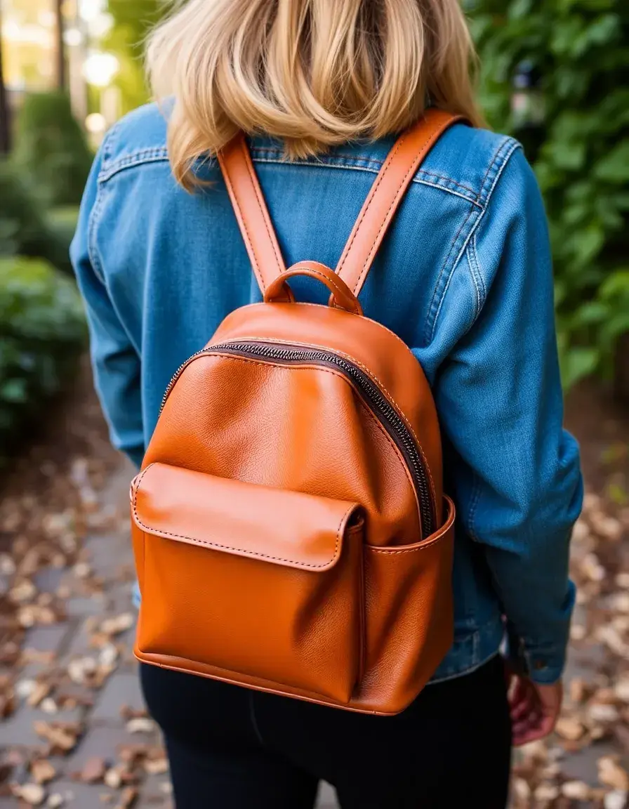 Tan mini leather backpack for daily use