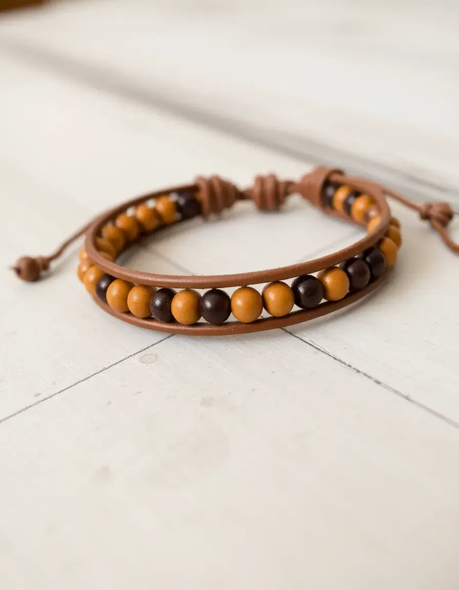 Tan beaded leather bracelet