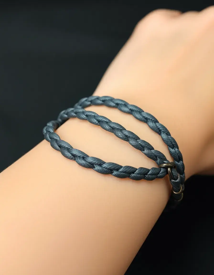Gray braided leather bracelet