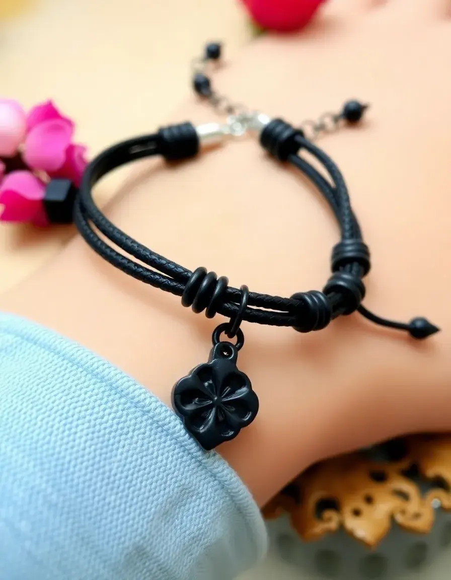 Black charm leather bracelet