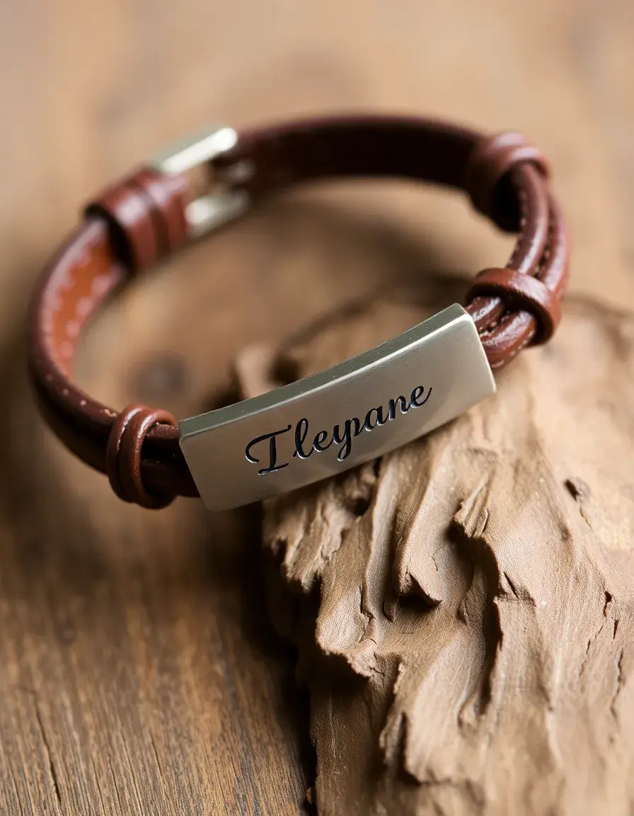 Brown personalized leather bracelet