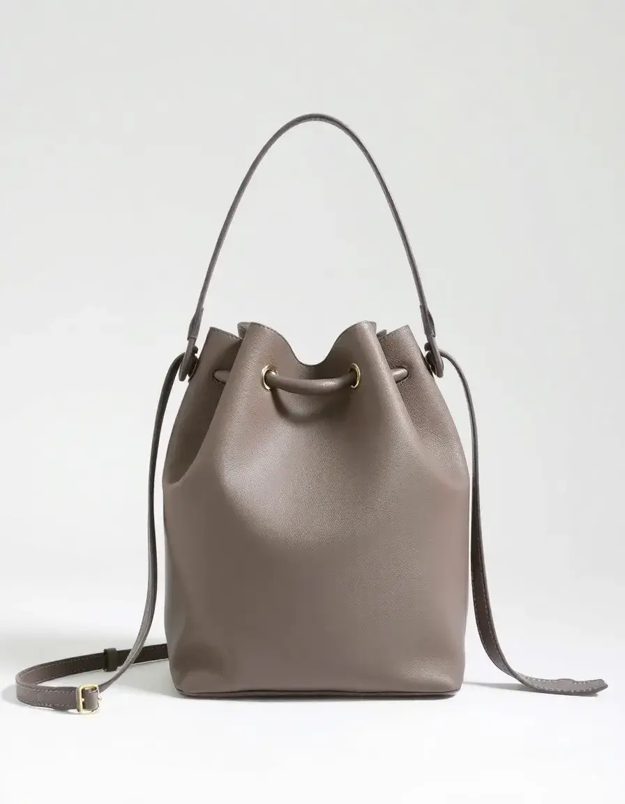 Gray minimalist leather bucket bag