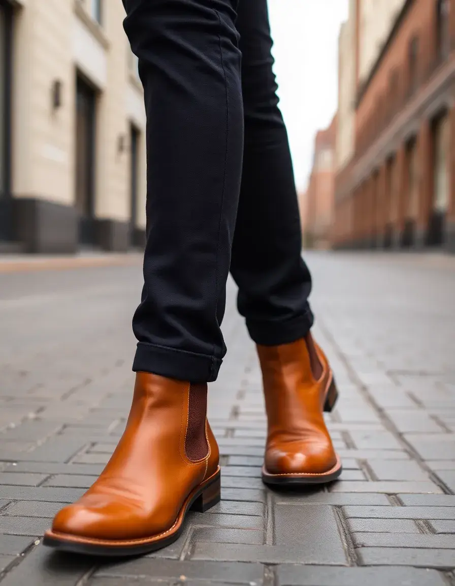 Tan ankle height leather Chelsea boots