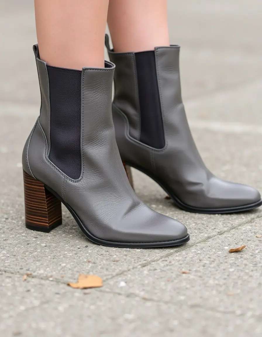 Gray heeled leather Chelsea boots