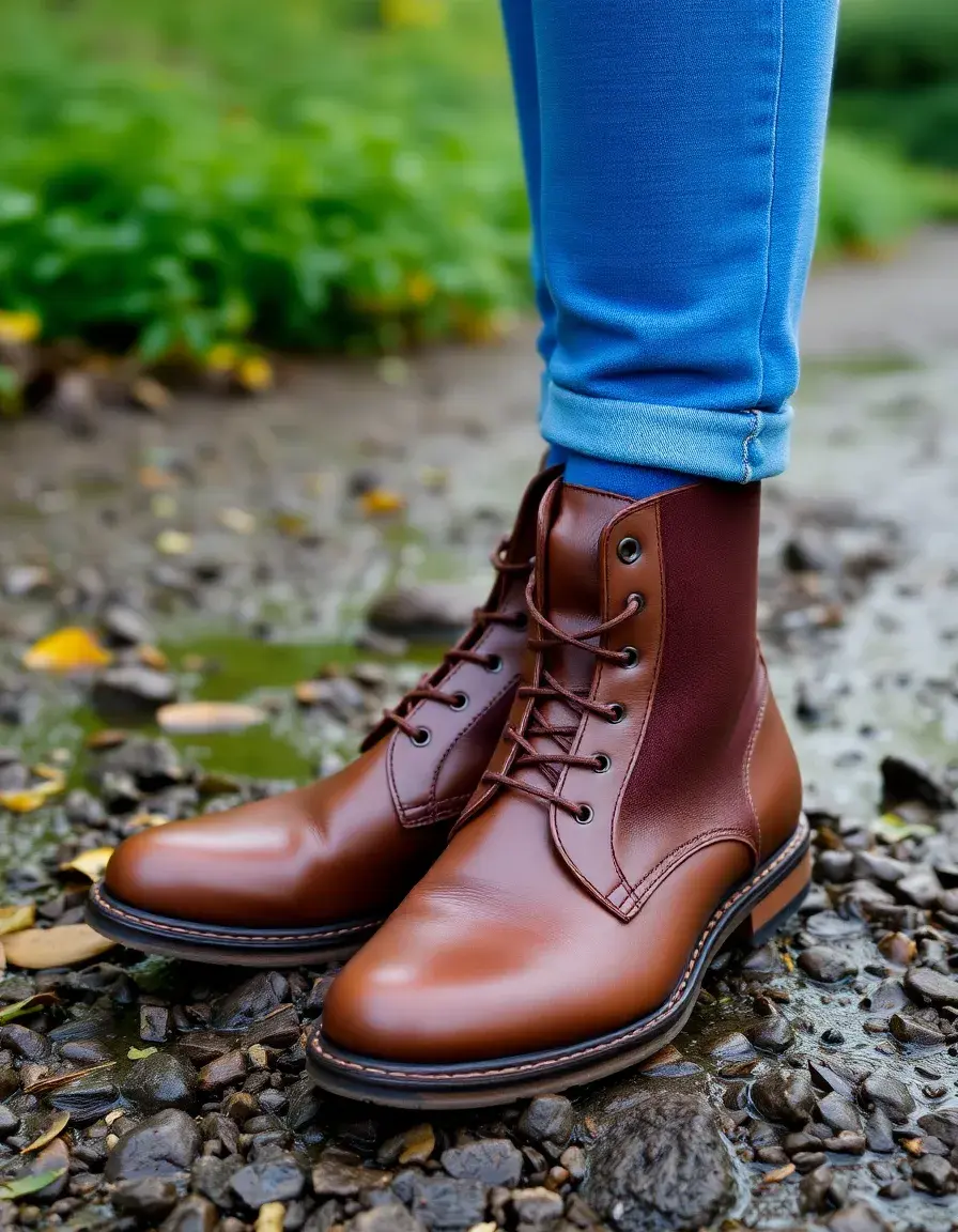 Brown waterproof leather Chelsea boots