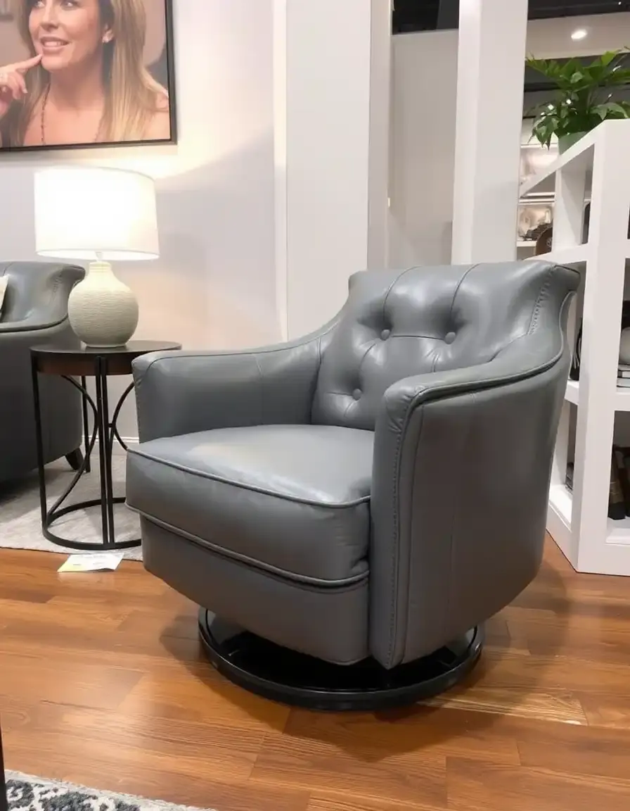 Gray swivel leather club chair