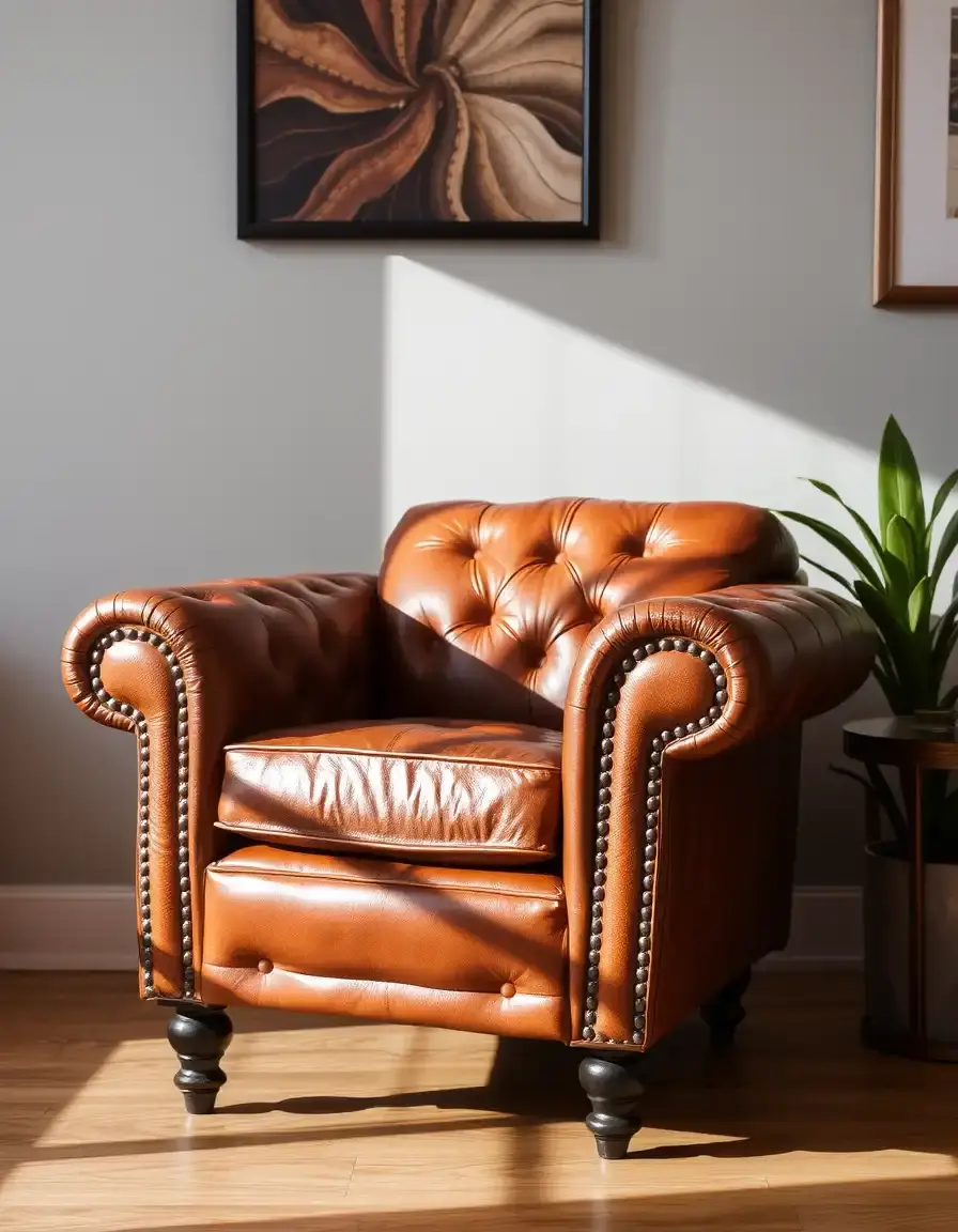 Brown arm rested leather club chair