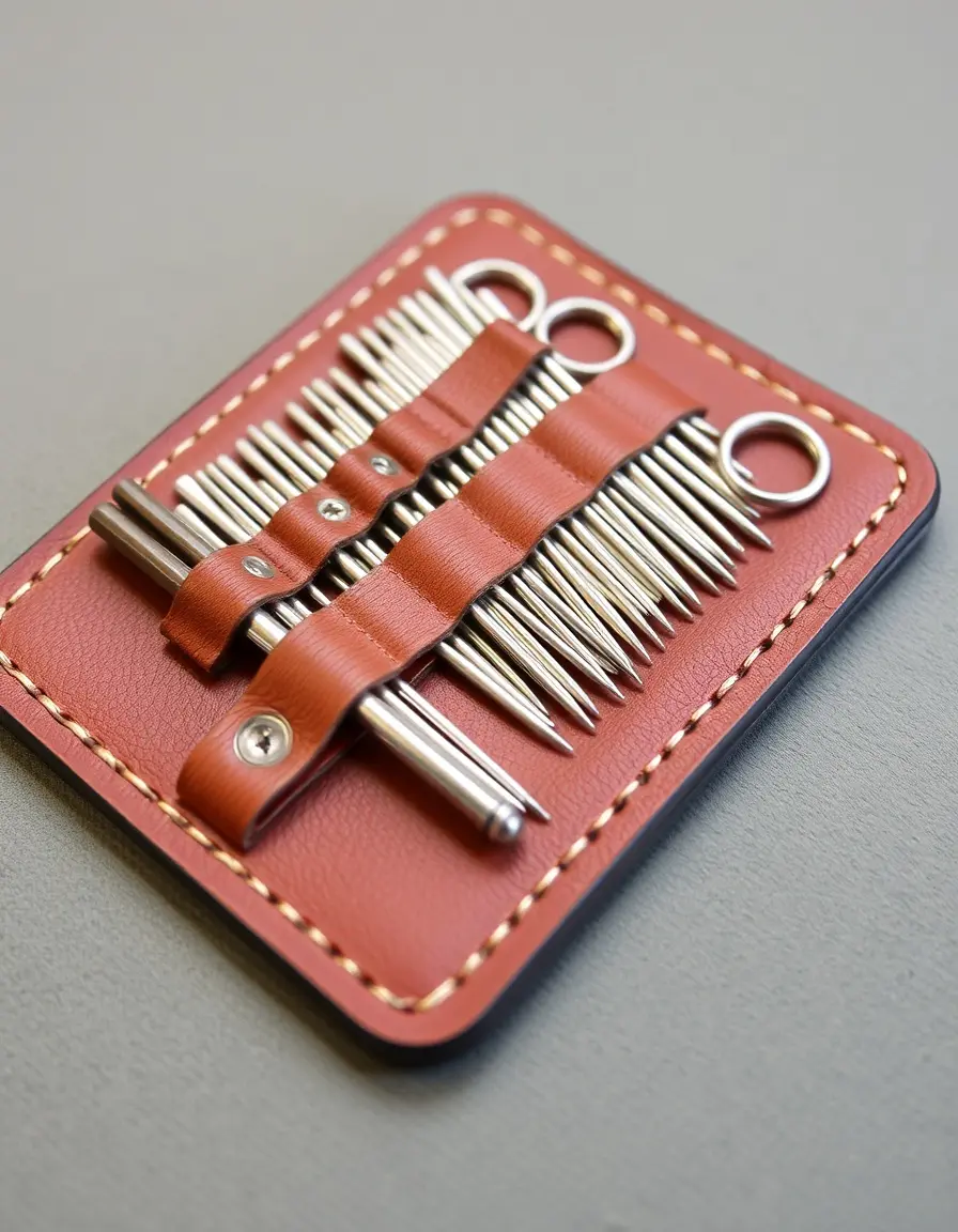 Sewing kit for leather with needles and thread