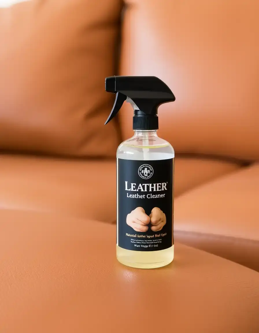 Bottle of natural leather cleaner spray for couches