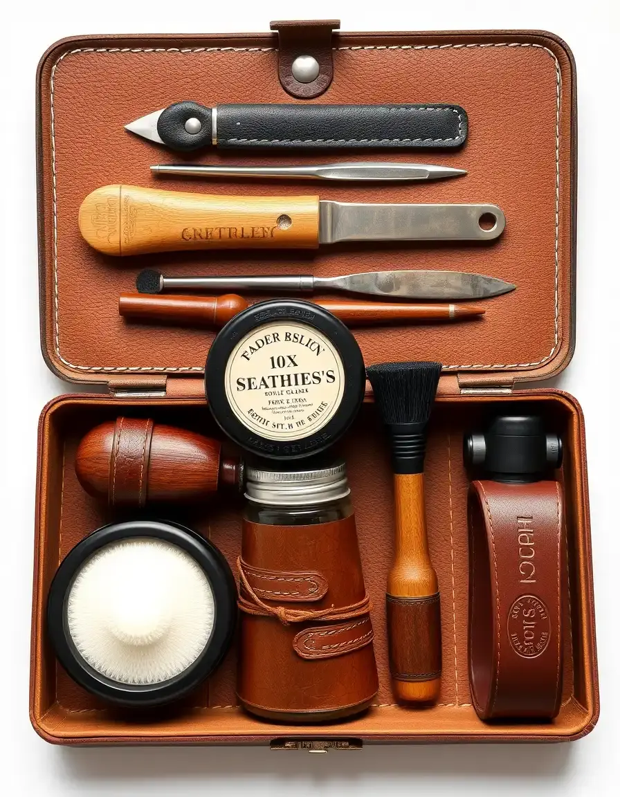 Kit with leather polish and cleaner tools