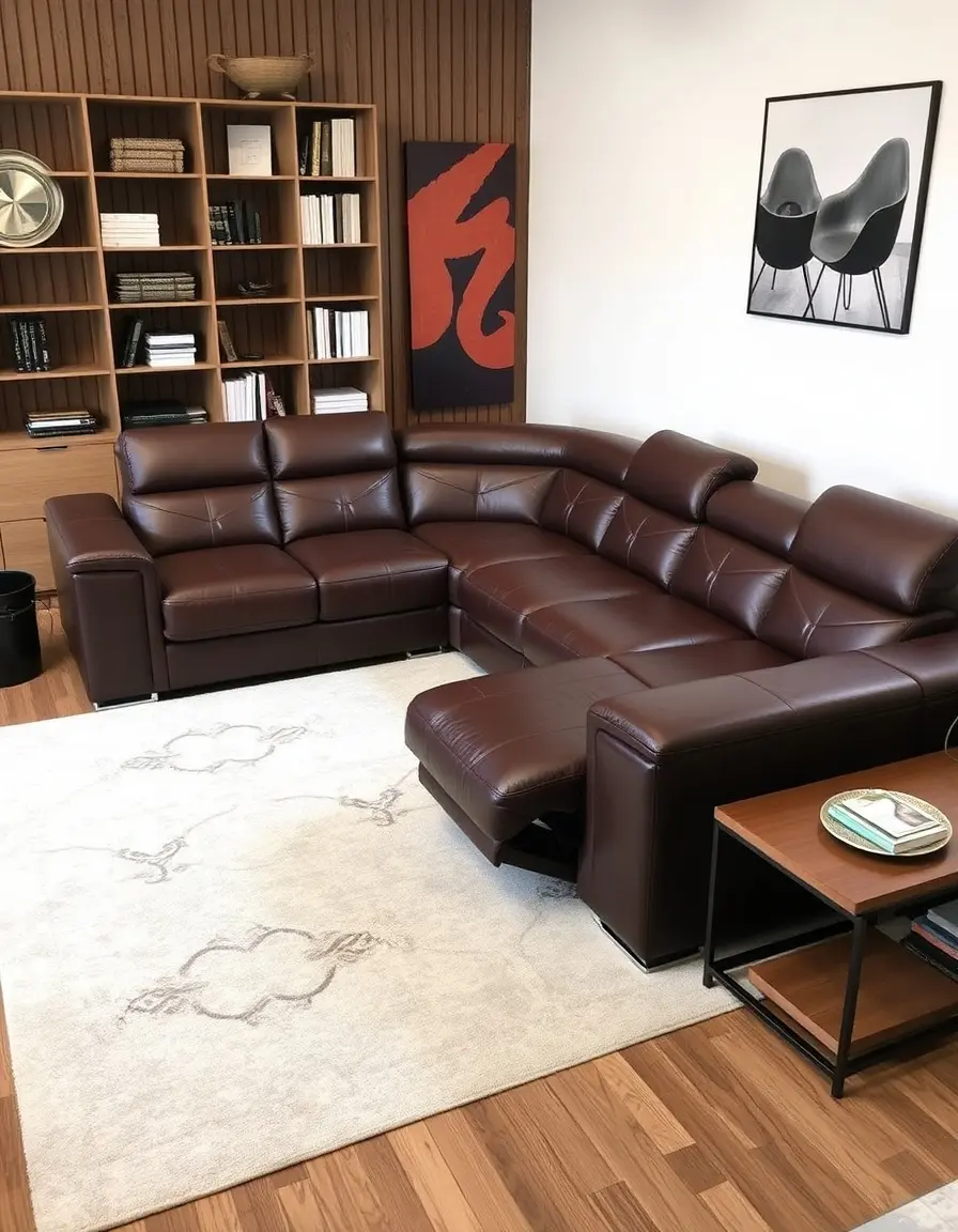Modular brown leather sectional with adjustable parts