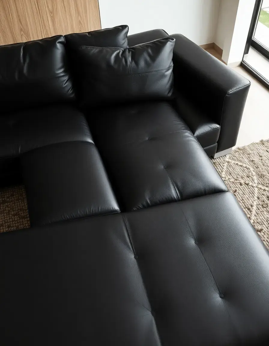 Modern black leather sectional, minimalist design