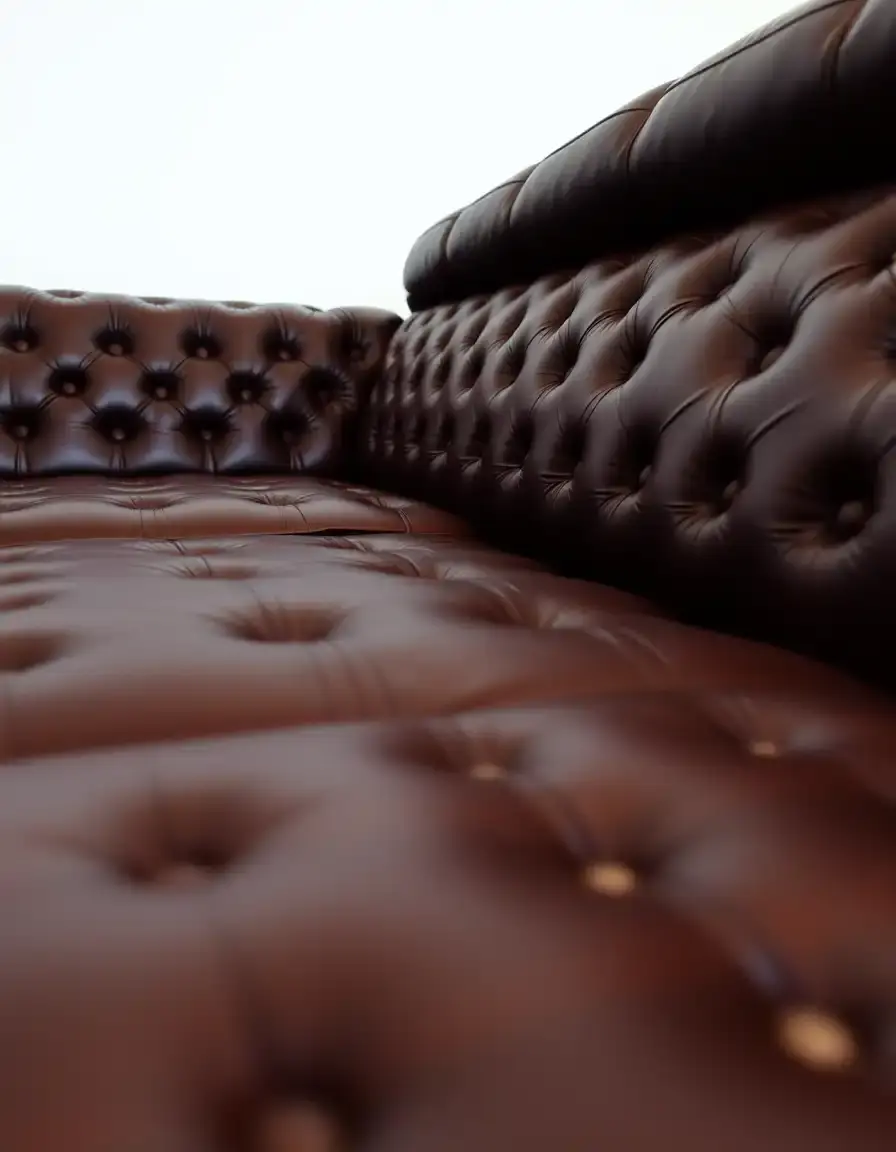 Tufted brown leather sectional with buttons