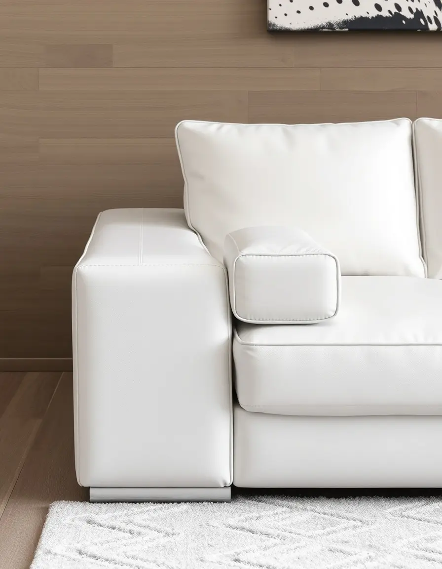 Corner leather sectional in white, side angle