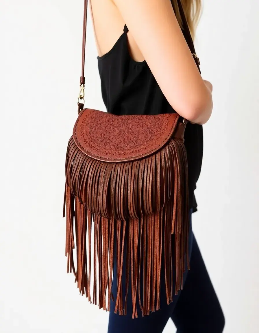 Boho fringe leather bag