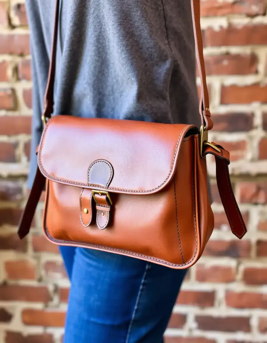 Vintage brown leather crossbody satchel