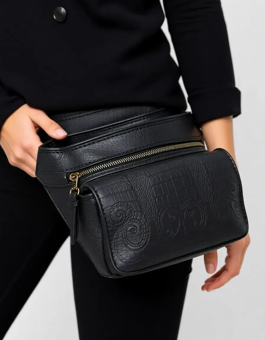 Black leather fanny pack with adjustable belt