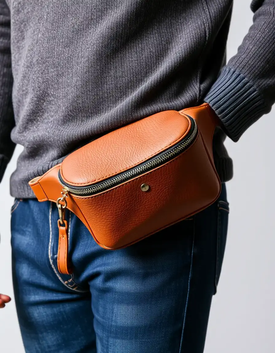 Designer style leather fanny pack in brown
