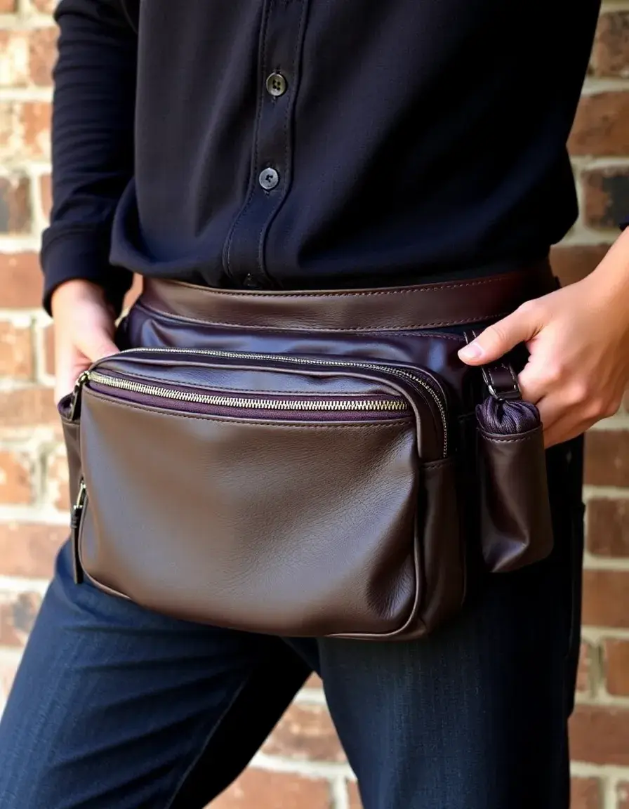 Large leather fanny pack with multiple pockets